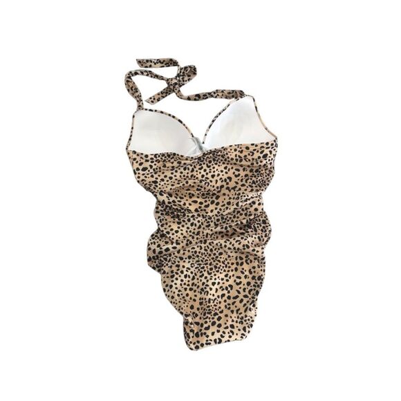 Victorias Secret Forever One Piece Swimsuit Leopard Padded Halter Ruched Large - Picture 3 of 5